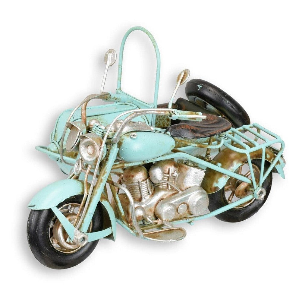 Tin Motorcycle Model with Sidecar – Light Blue Vintage Collectible