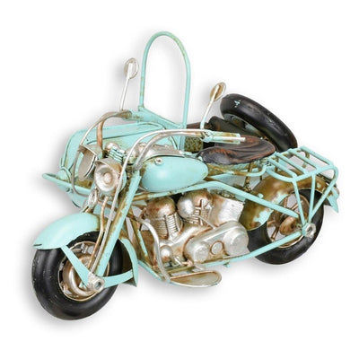 Tin Motorcycle Model with Sidecar – Light Blue Vintage Collectible