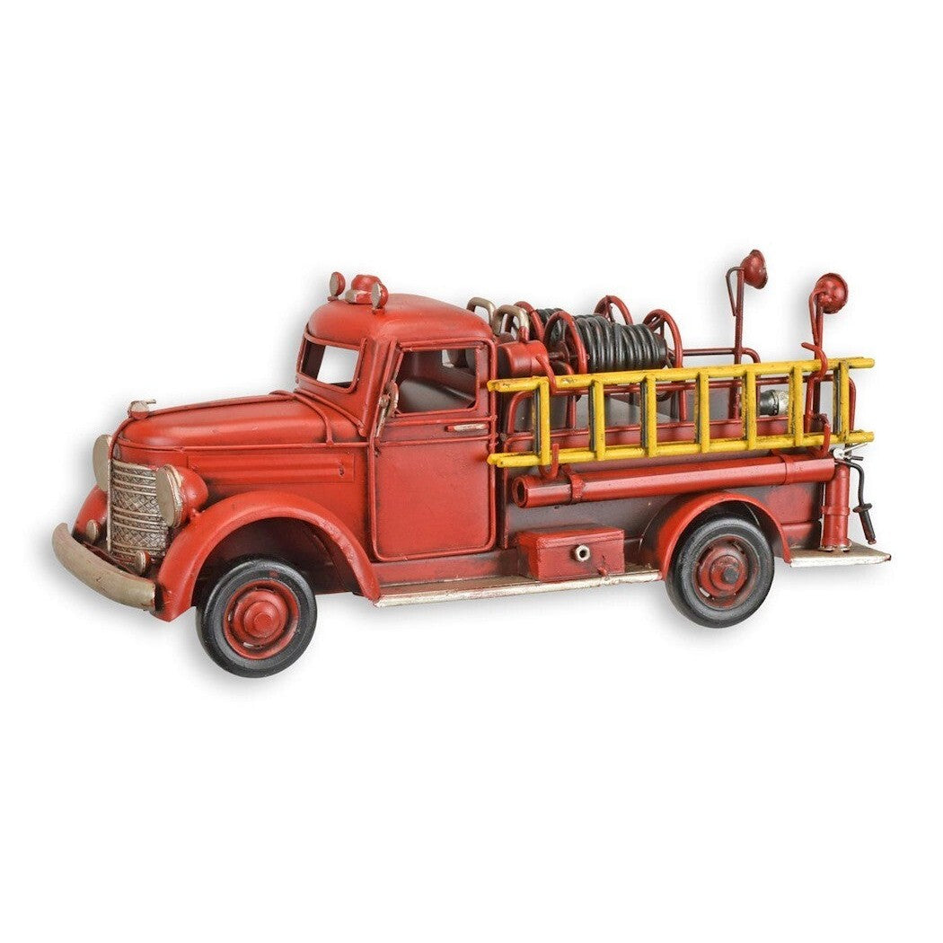 Vintage Tin Firetruck Model – Red Handmade Metal Collectible