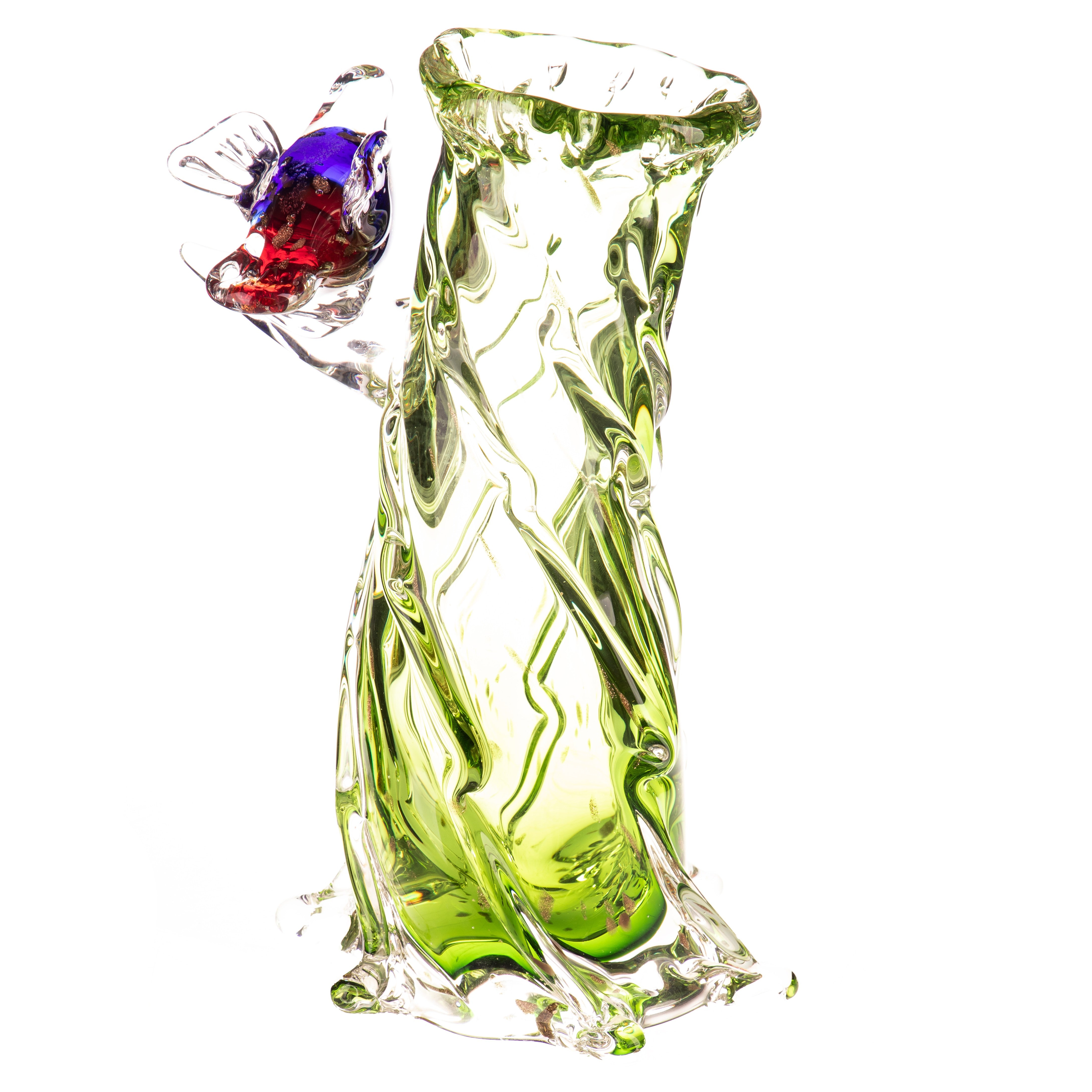 Murano style glass vase with bird | Handcrafted Glass Decor
