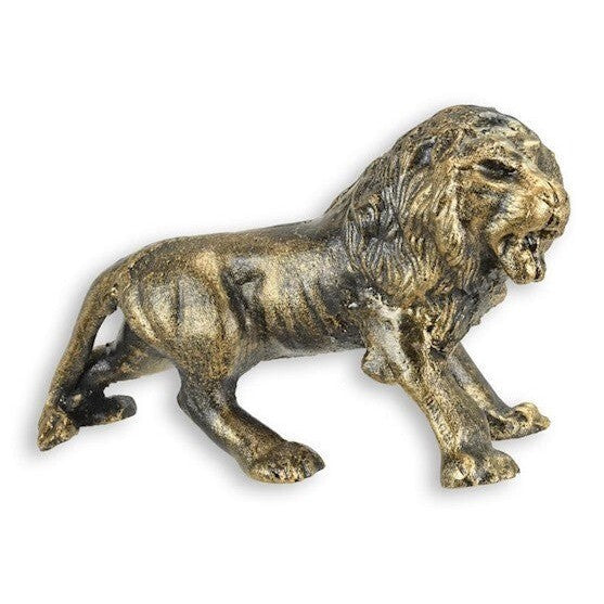 Cast Iron Sculpture of a Roaring Lion in Bronze Finish, Animal Sculptu