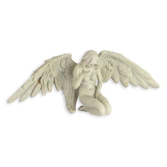 Resin Figurine of a Kneeling Hooded Angel with Outstretched Wings