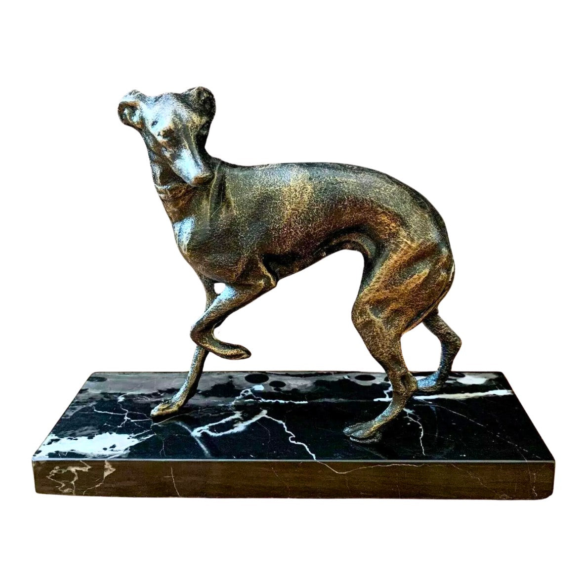Cast Iron Dog on Marble Base | Animal Sculptures | Home Decor