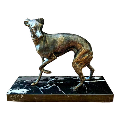 Cast Iron Dog on Marble Base | Animal Sculptures | Home Decor