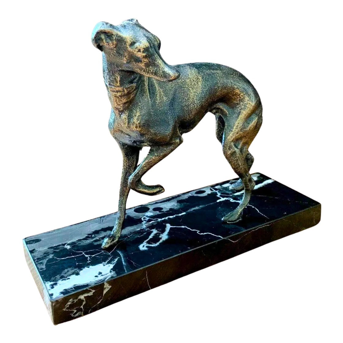 Cast Iron Dog on Marble Base | Animal Sculptures | Home Decor