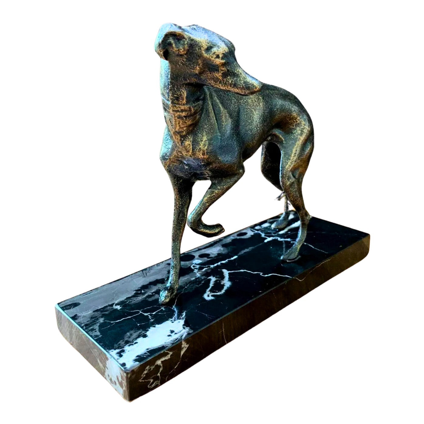 Cast Iron Dog on Marble Base | Animal Sculptures | Home Decor