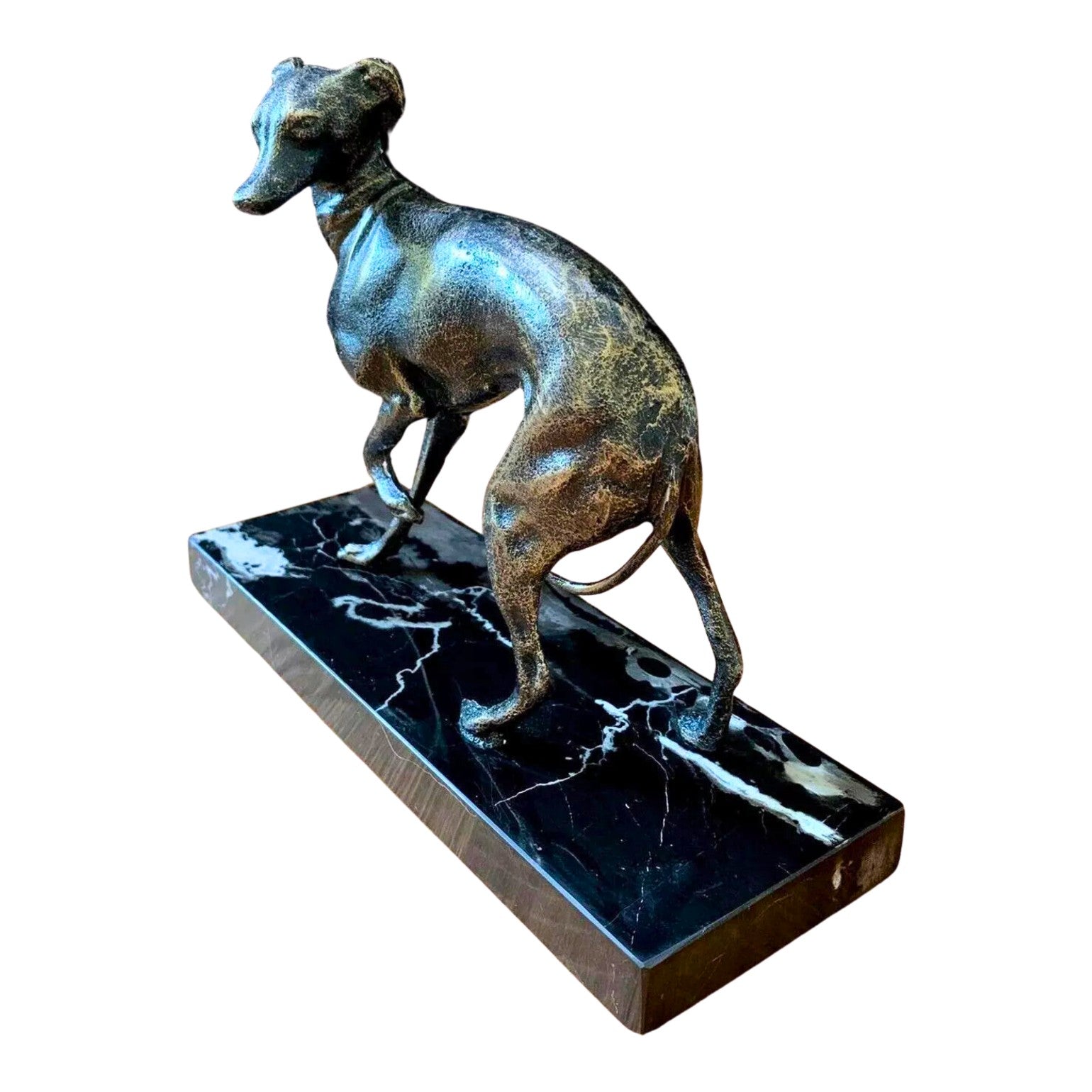 Cast Iron Dog on Marble Base | Animal Sculptures | Home Decor