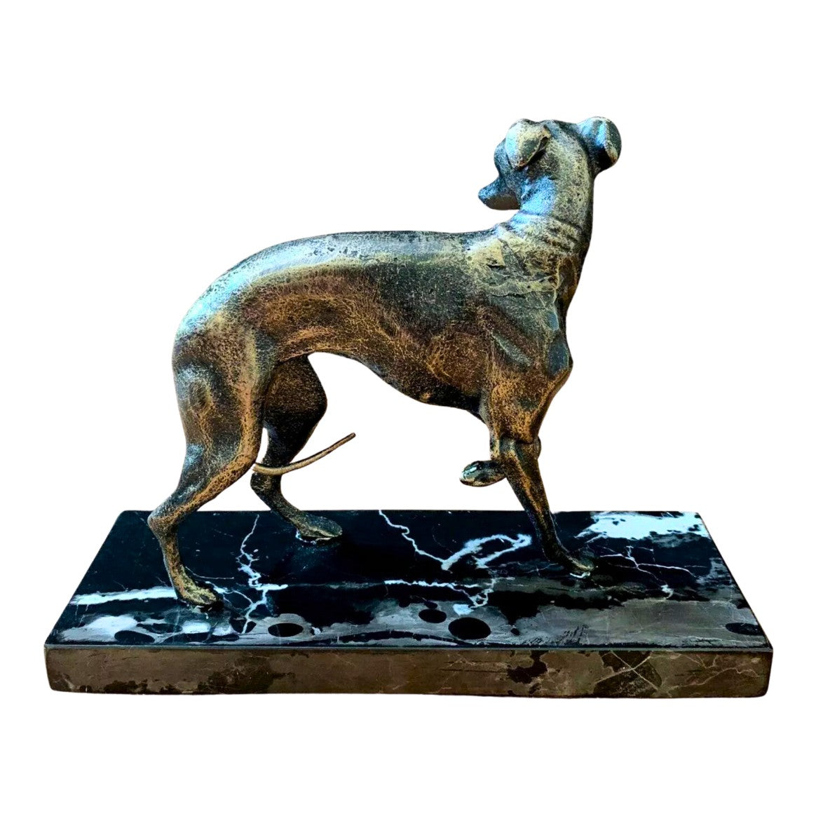 Cast Iron Dog on Marble Base | Animal Sculptures | Home Decor