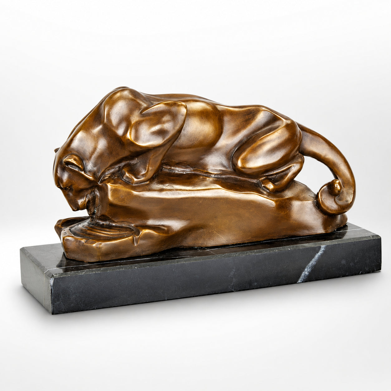 Bronze Sculpture of a Jaguar Cougar at the Water Pool, Figurines & Sta