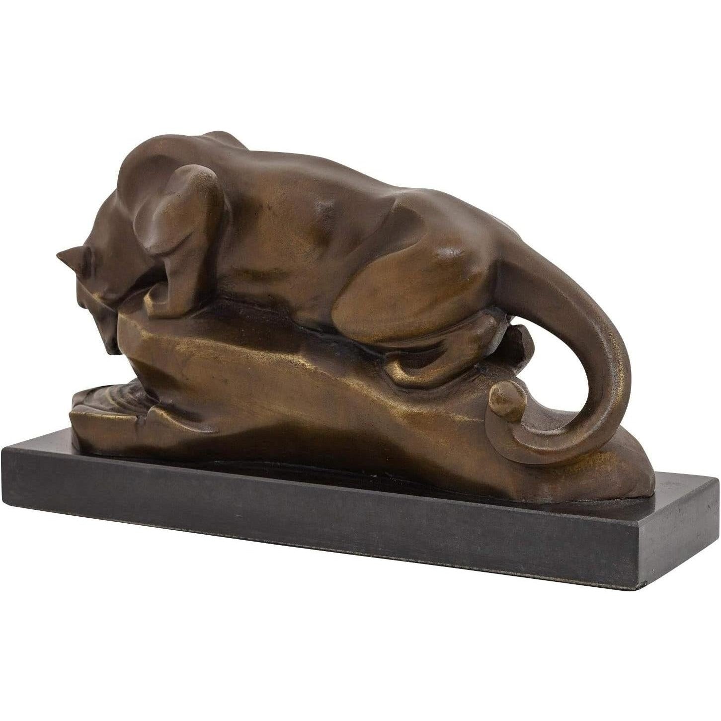 Bronze Sculpture of a Jaguar Cougar at the Water Pool, Figurines & Sta