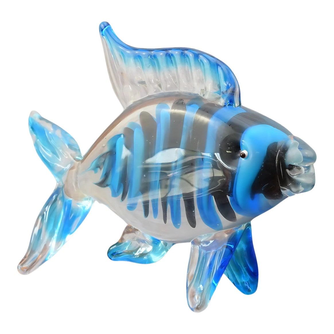 Murano Style Hand-Blown Glass Fish Figurine – Blue & Clear Art