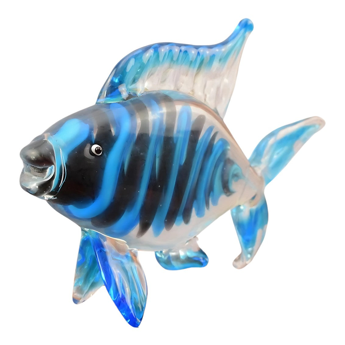 Murano Style Hand-Blown Glass Fish Figurine – Blue & Clear Art