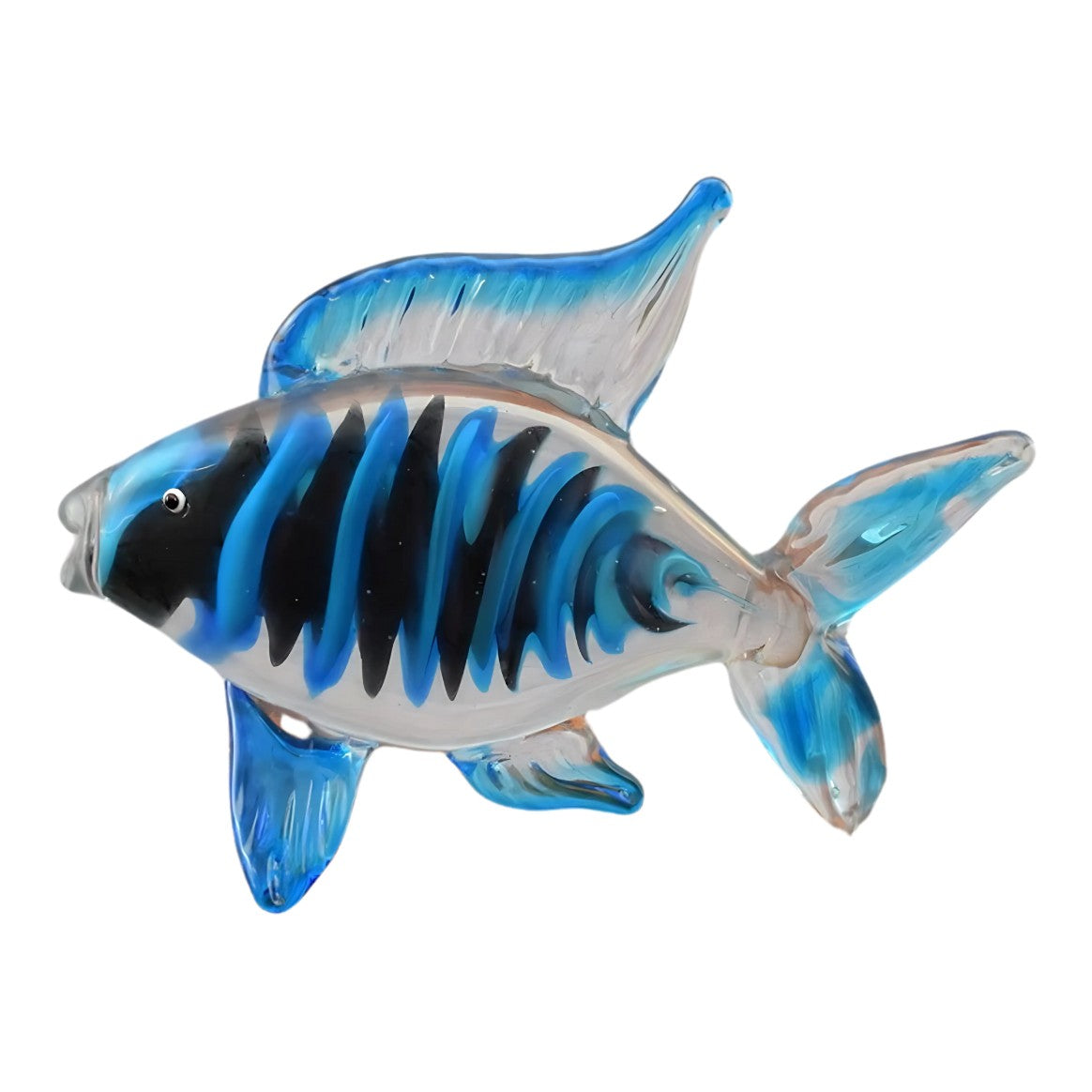Murano Style Hand-Blown Glass Fish Figurine – Blue & Clear Art
