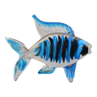 Murano Style Hand-Blown Glass Fish Figurine – Blue & Clear Art