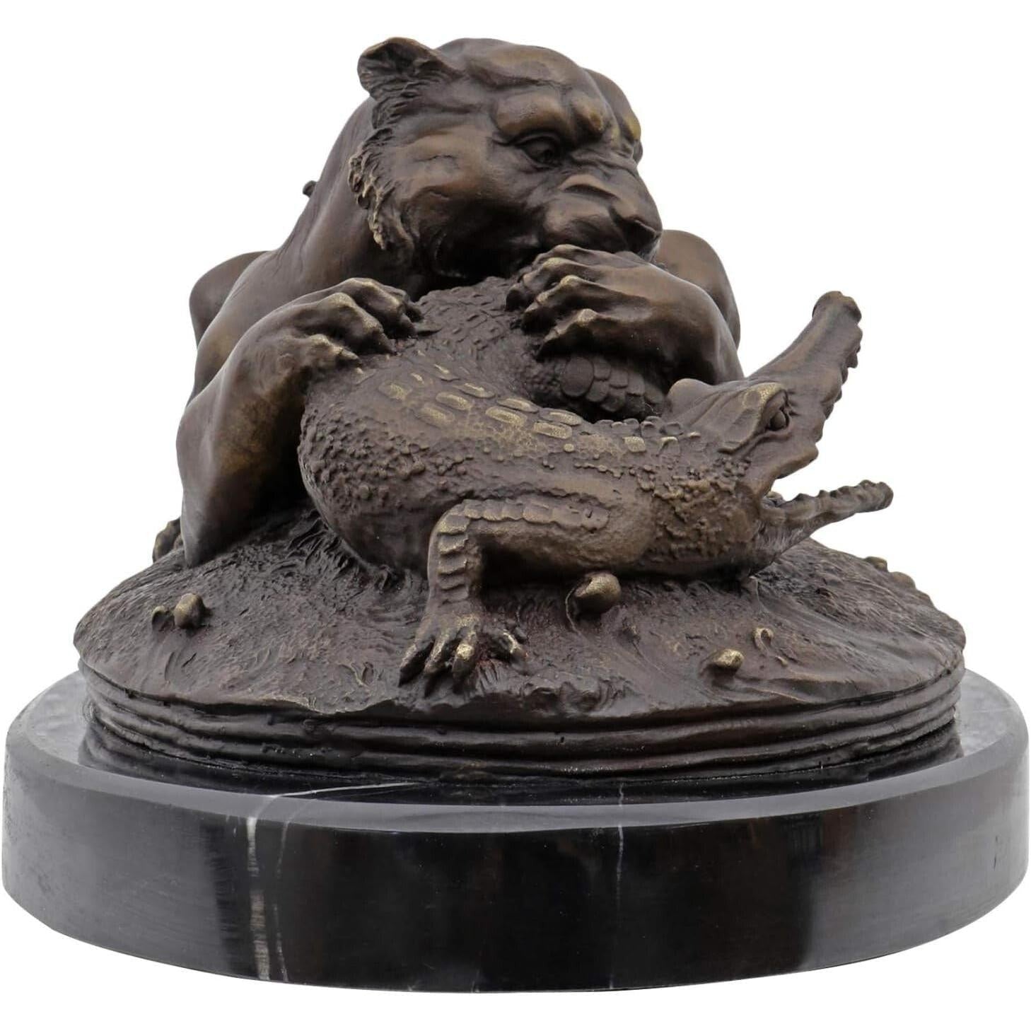 Bronze Sculpture of a Tiger Devouring a Gavial of the Gang. Animal