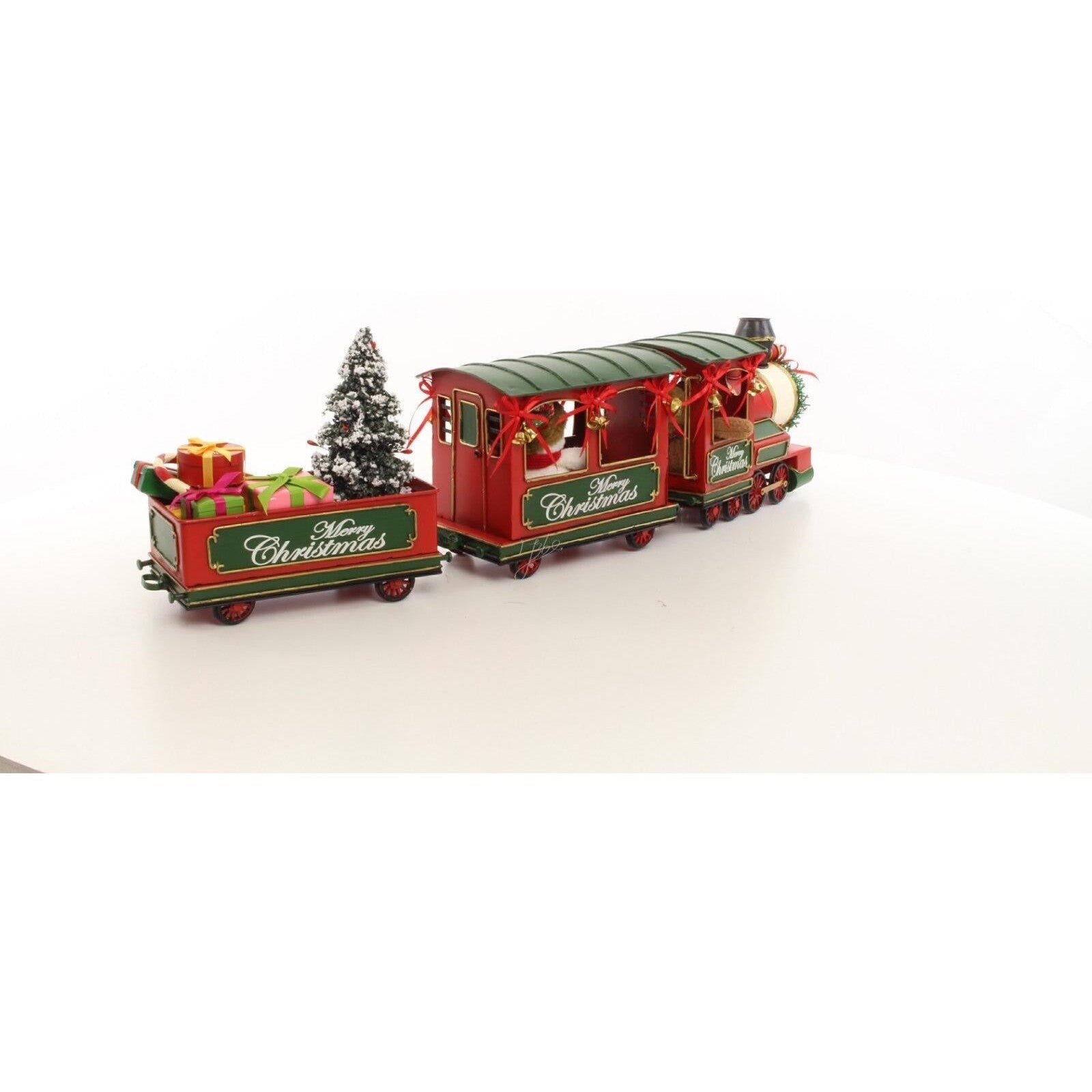 Tin Model of a Locomotive with 2 Wagons in Christmas Style