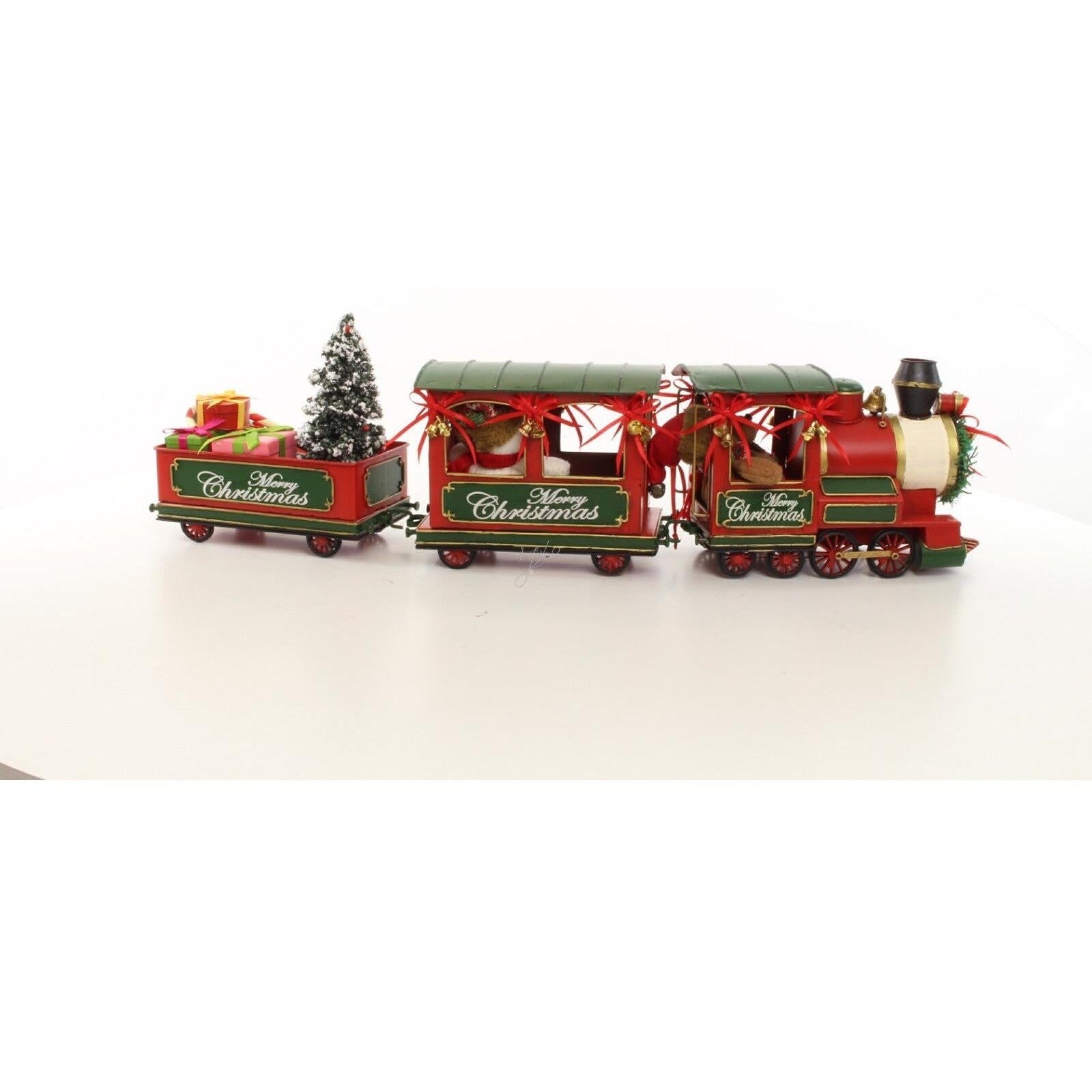 Tin Model of a Locomotive with 2 Wagons in Christmas Style