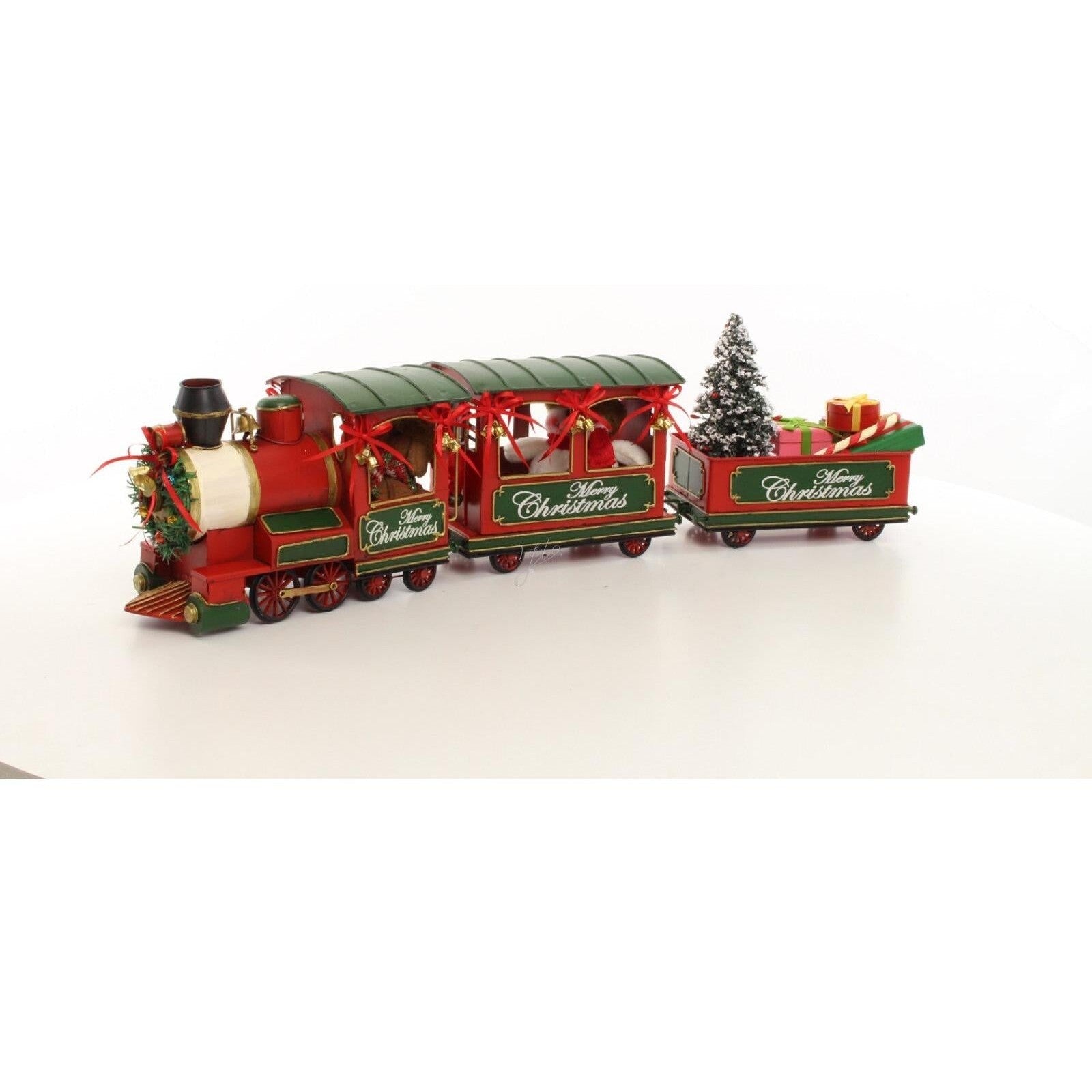 Tin Model of a Locomotive with 2 Wagons in Christmas Style