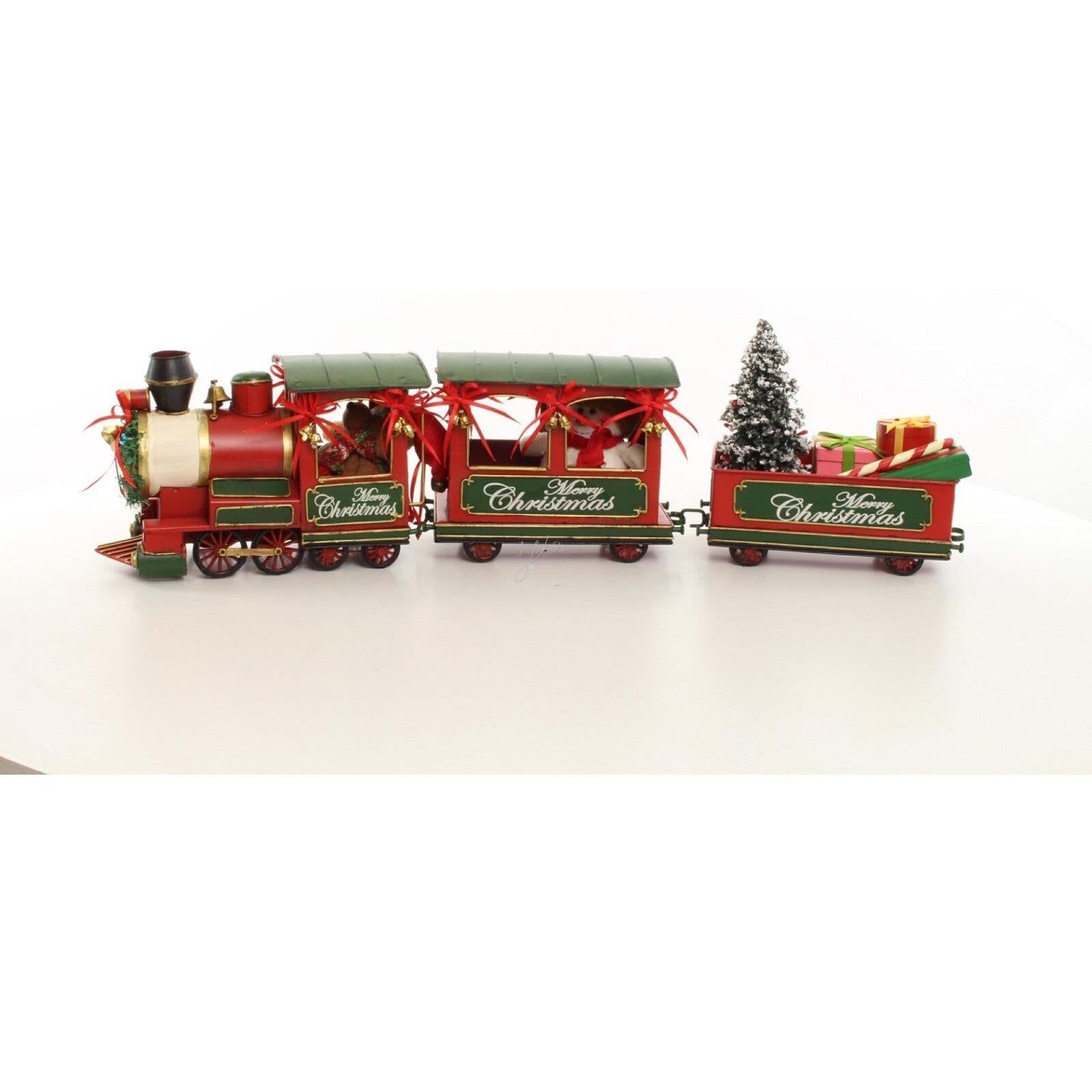 Tin Model of a Locomotive with 2 Wagons in Christmas Style