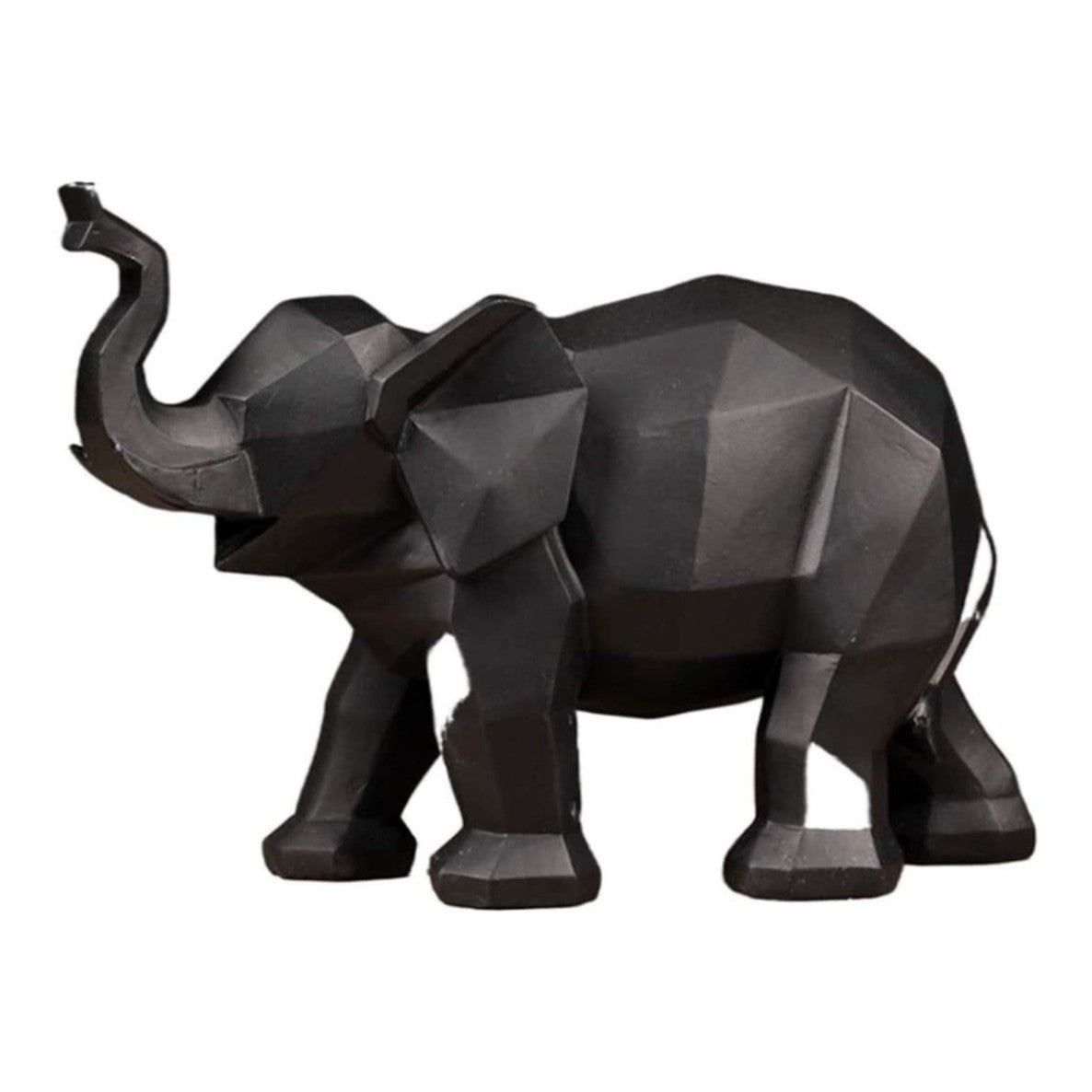 Modern Black Polygonal Elephant Figurine – Resin Sculpture