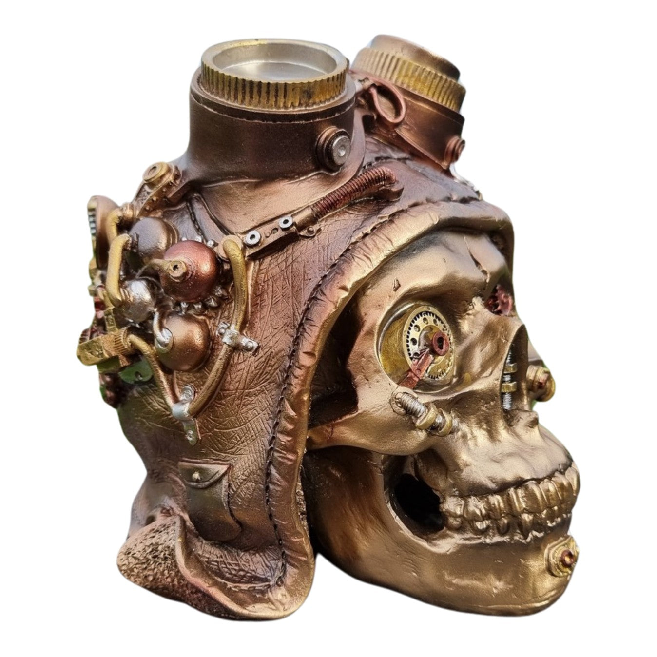 Resin Steampunk Skull with Goggles and Mechanical Detailing