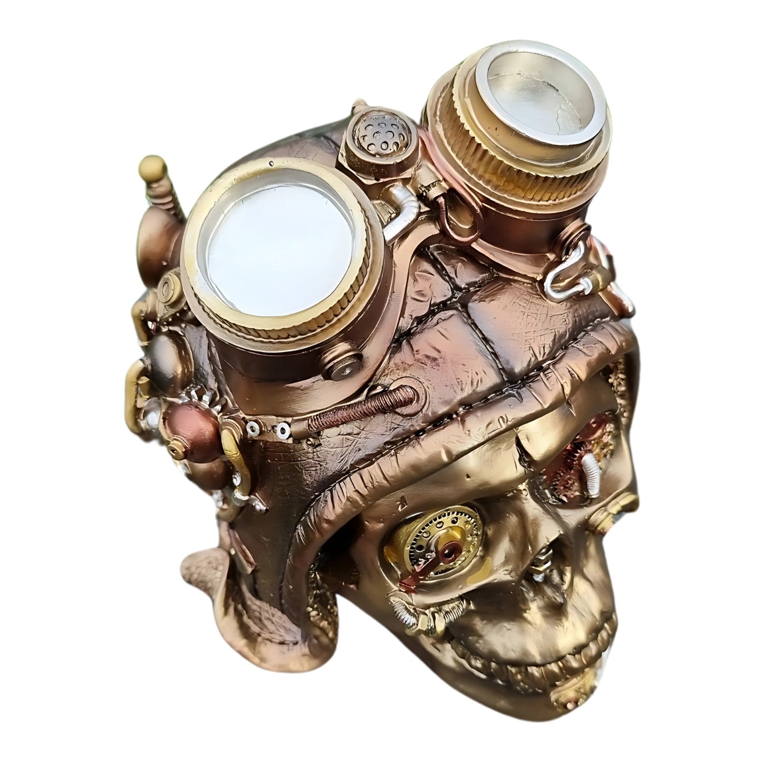 Resin Steampunk Skull with Goggles and Mechanical Detailing