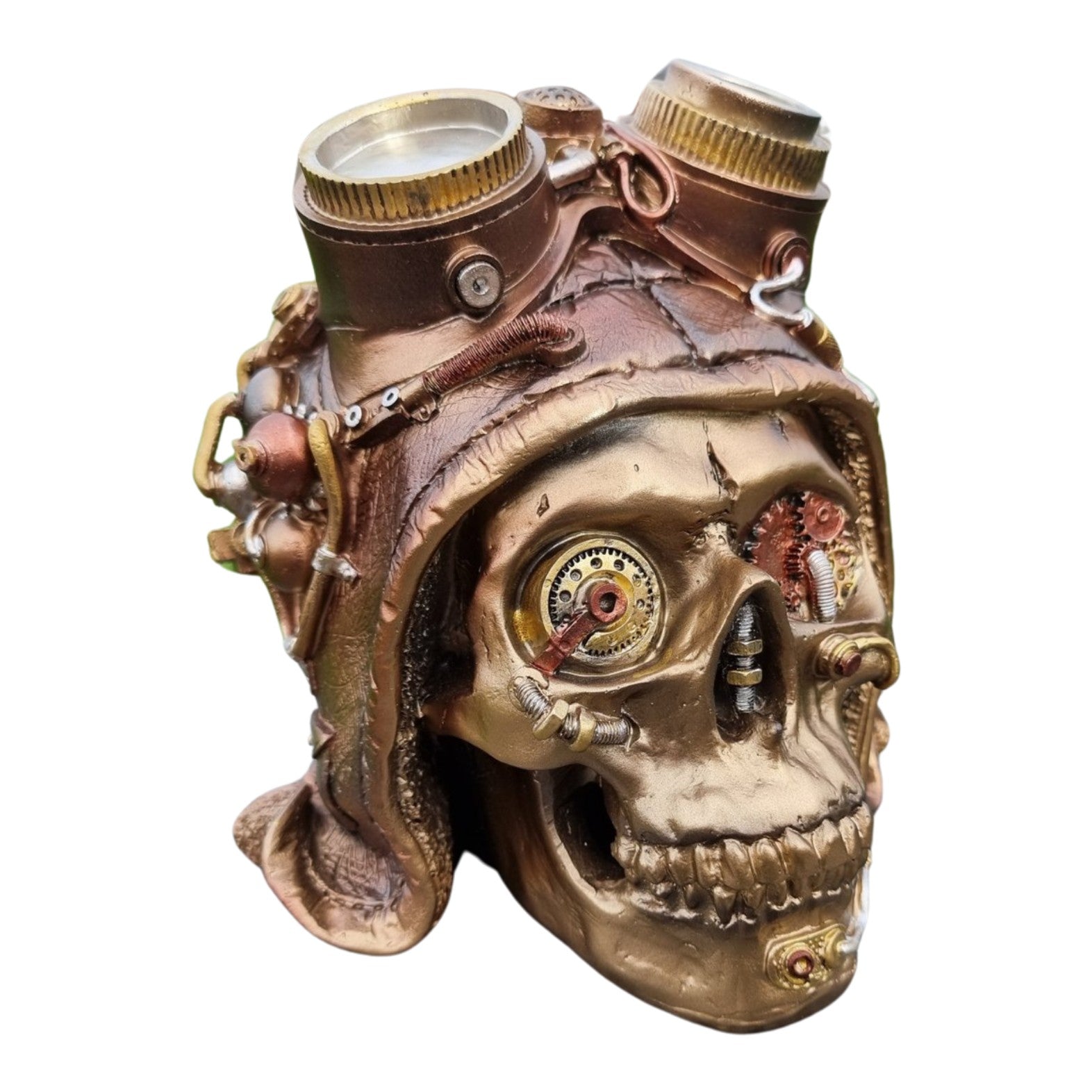 Resin Steampunk Skull with Goggles and Mechanical Detailing