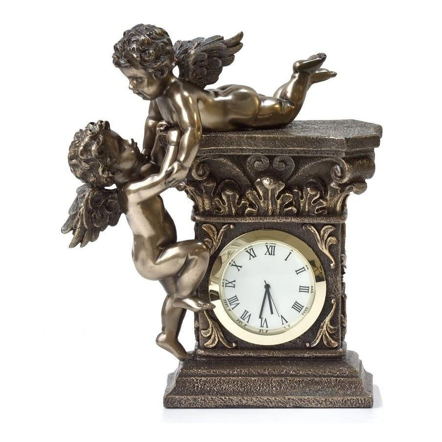 Art nouveau Clock with Angels Cupid.Art nouveau Desk Clock with Cherub