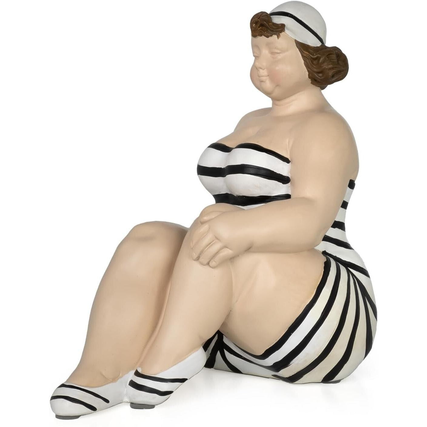 Resin Figurine of a Woman in Striped Swimsuit – Retro Beach Style