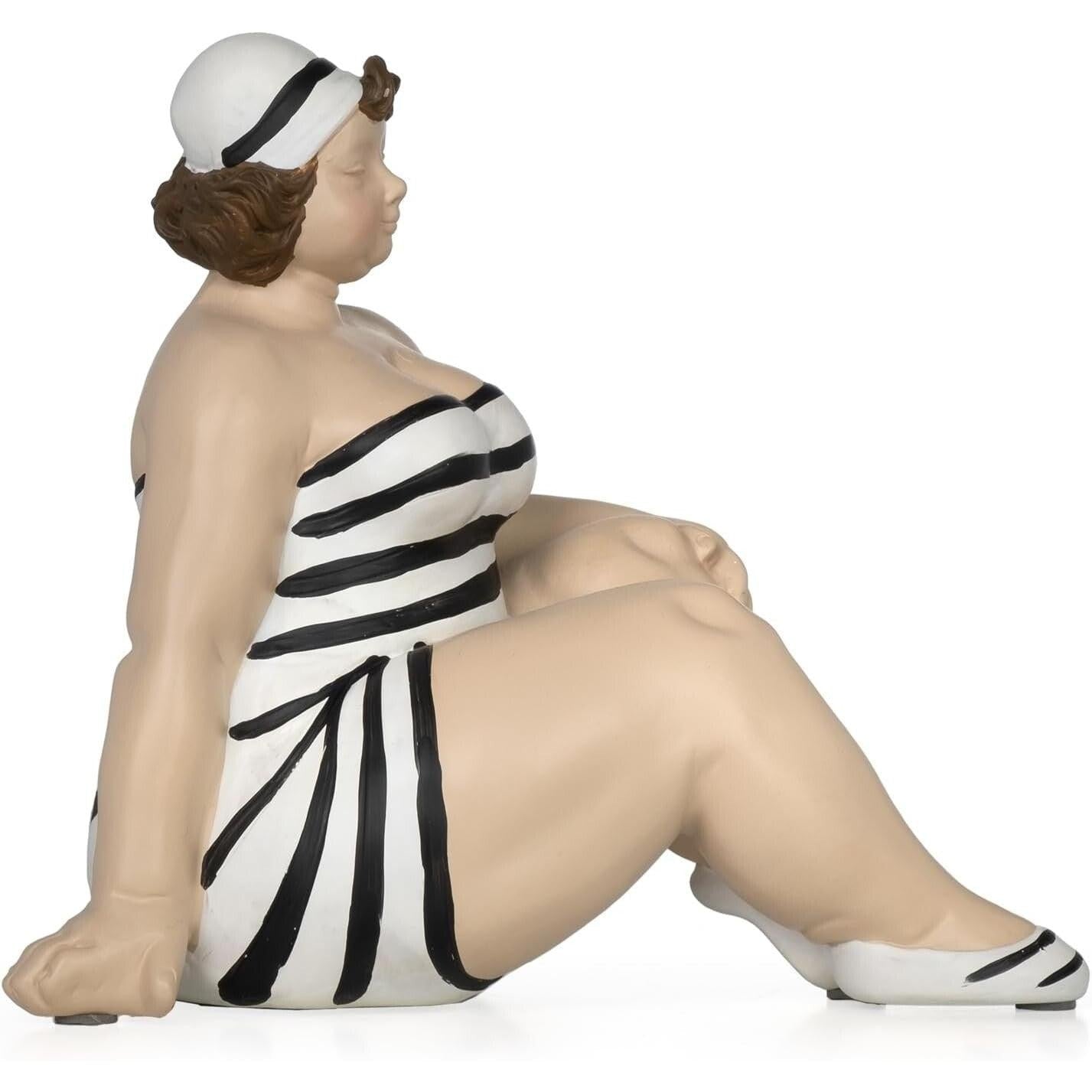 Resin Figurine of a Woman in Striped Swimsuit – Retro Beach Style