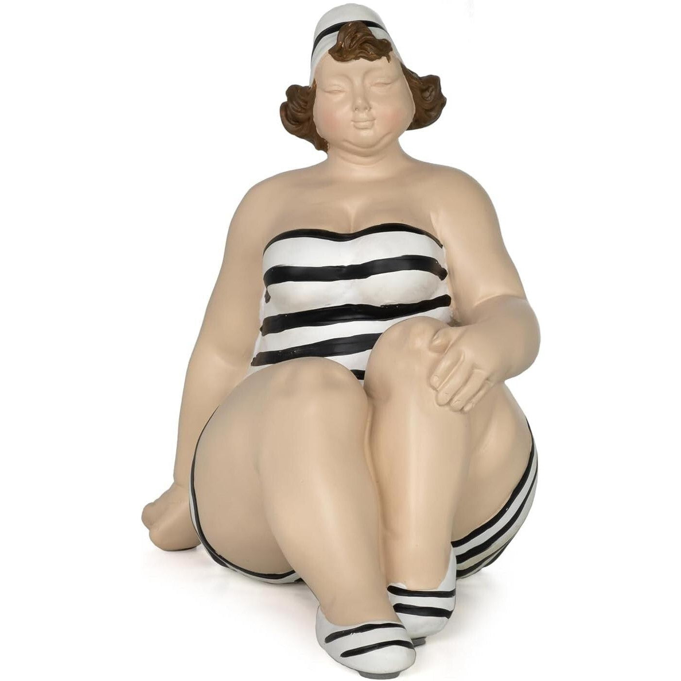 Resin Figurine of a Woman in Striped Swimsuit – Retro Beach Style