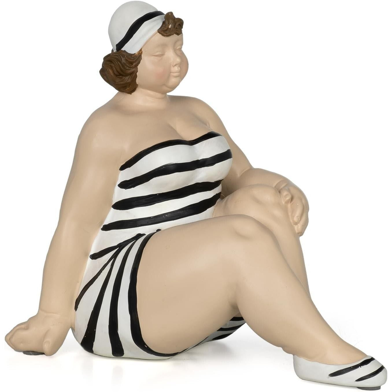 Resin Figurine of a Woman in Striped Swimsuit – Retro Beach Style