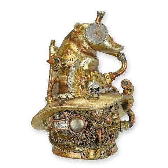 Resin Steampunk Owl Figurine with Hat and Mechanical Details