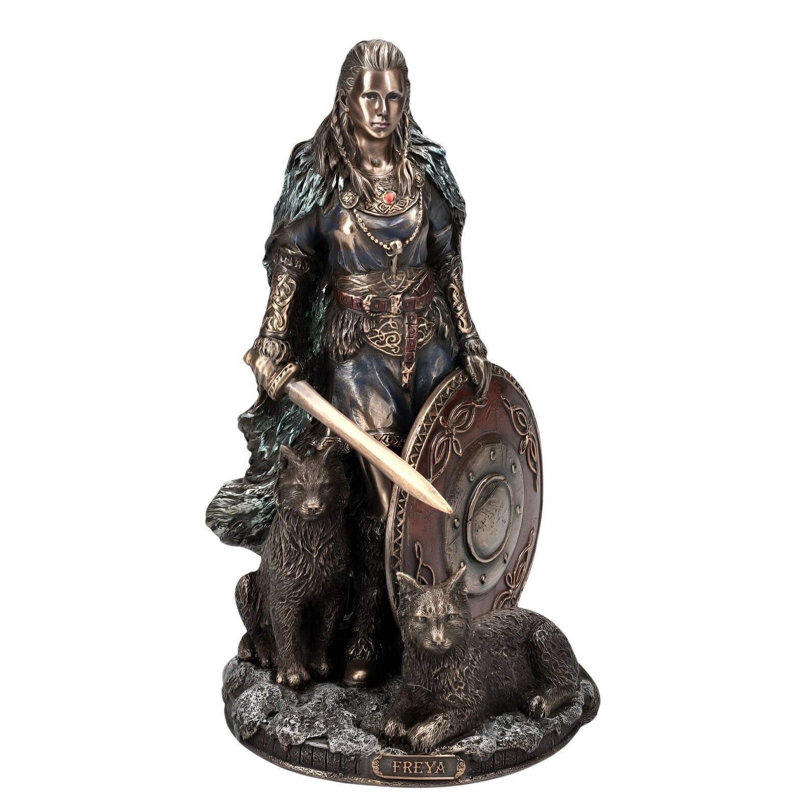 Freya Germanic Goddess as Shieldmaiden Statue. Nordic Goddess Freya