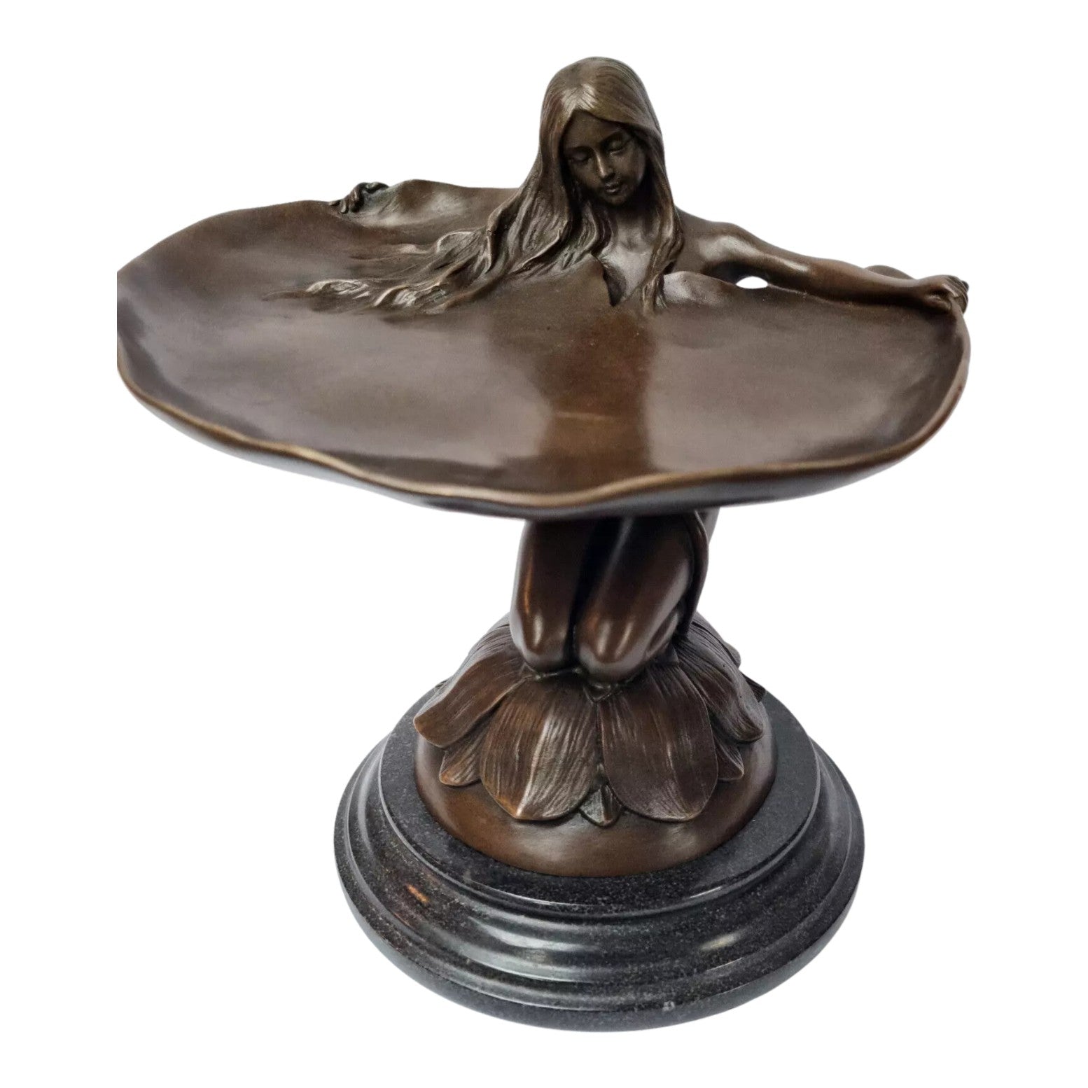 Lotus Maiden Pedestal Bowl | Handcrafted Bronze Decor