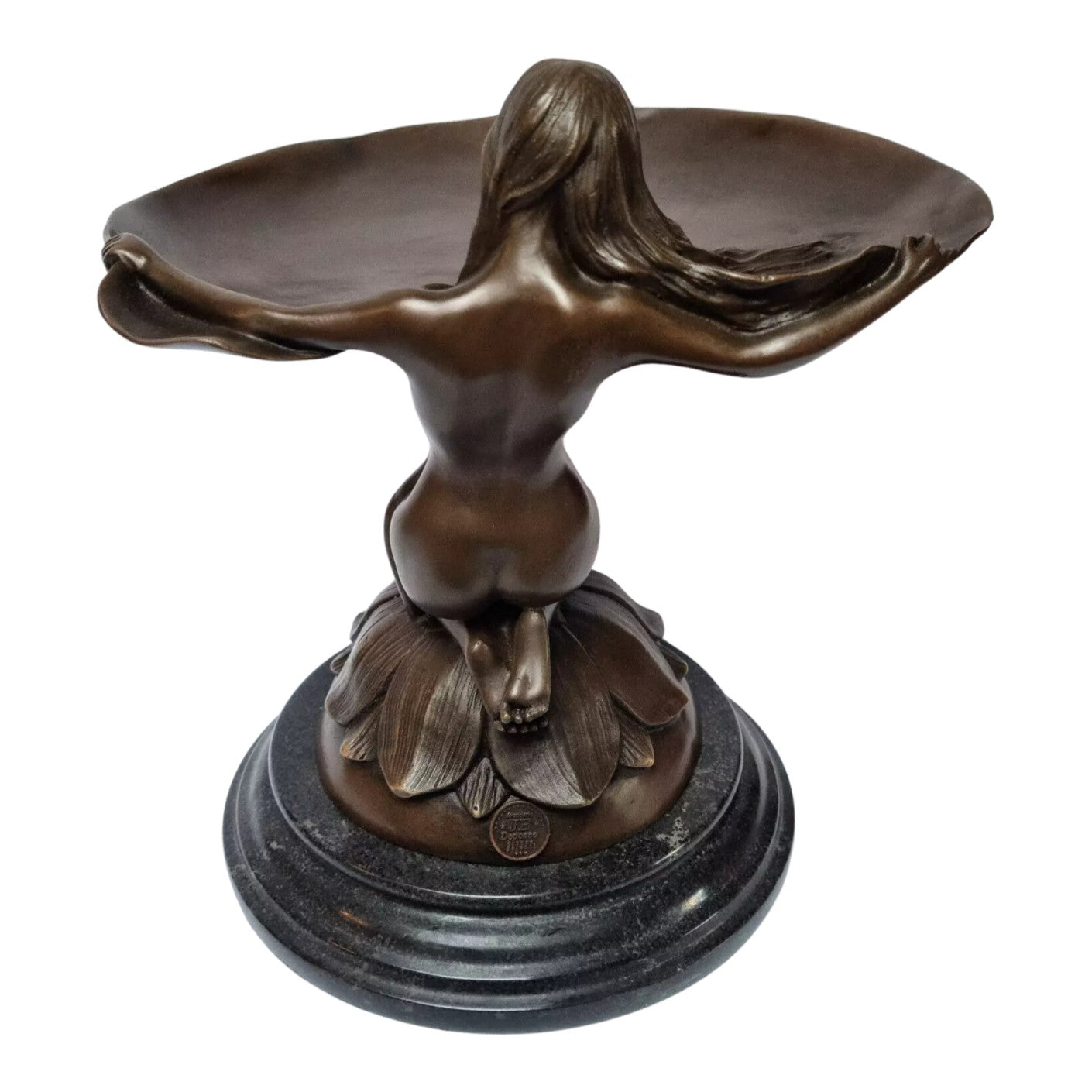 Lotus Maiden Pedestal Bowl | Handcrafted Bronze Decor