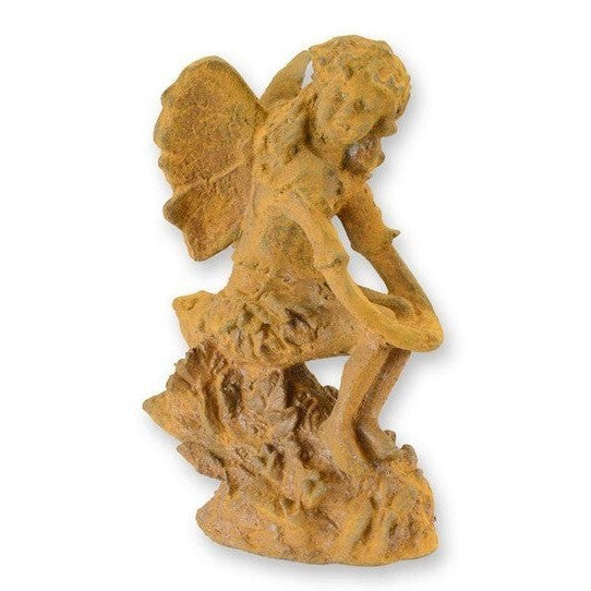 Rusty Cast Iron Figurine of a Sitting Fairy. Garden Decor