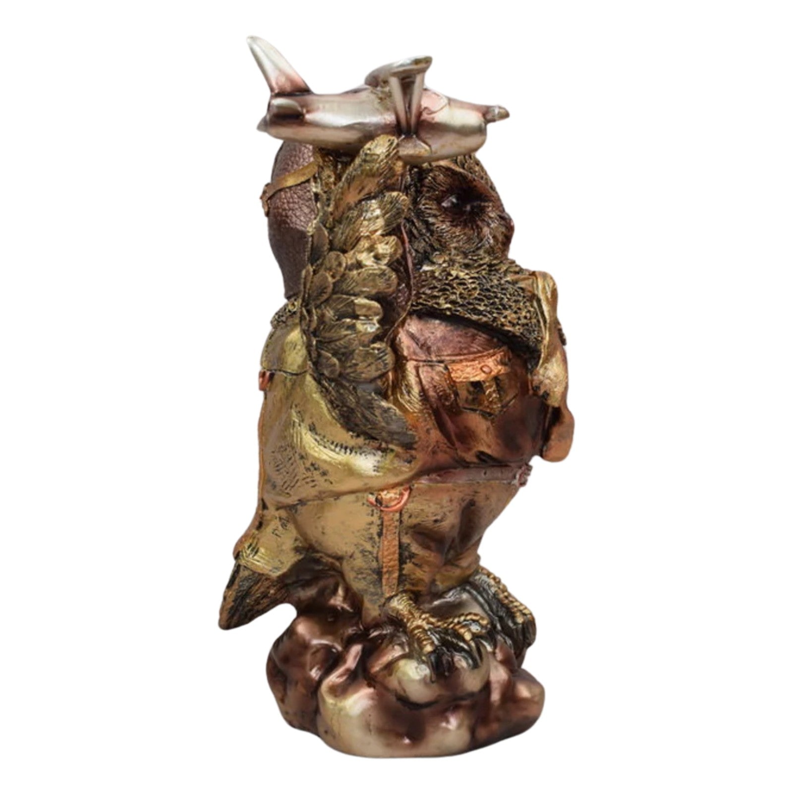 Resin Steampunk Owl Figurine Holding Airplane | Animal Sculptures