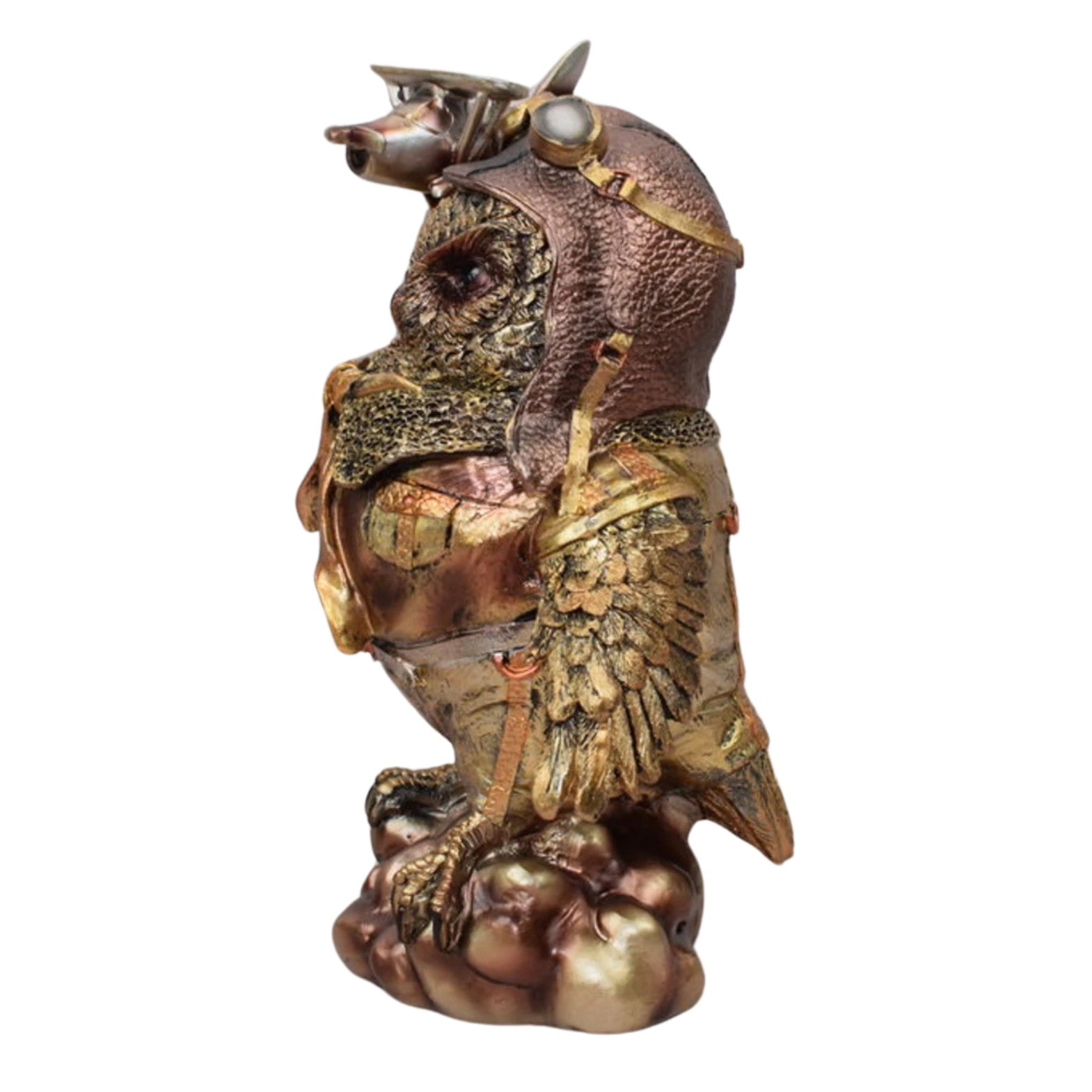 Resin Steampunk Owl Figurine Holding Airplane | Animal Sculptures