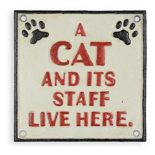 Cat Staff Wall Sign | Handcrafted Cast Iron Decor | Gift Idea