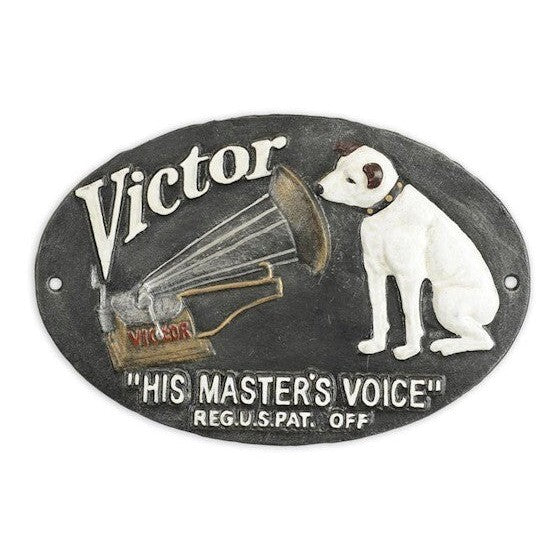 Victor Gramophone Dog Plaque | Handcrafted Cast Iron Decor
