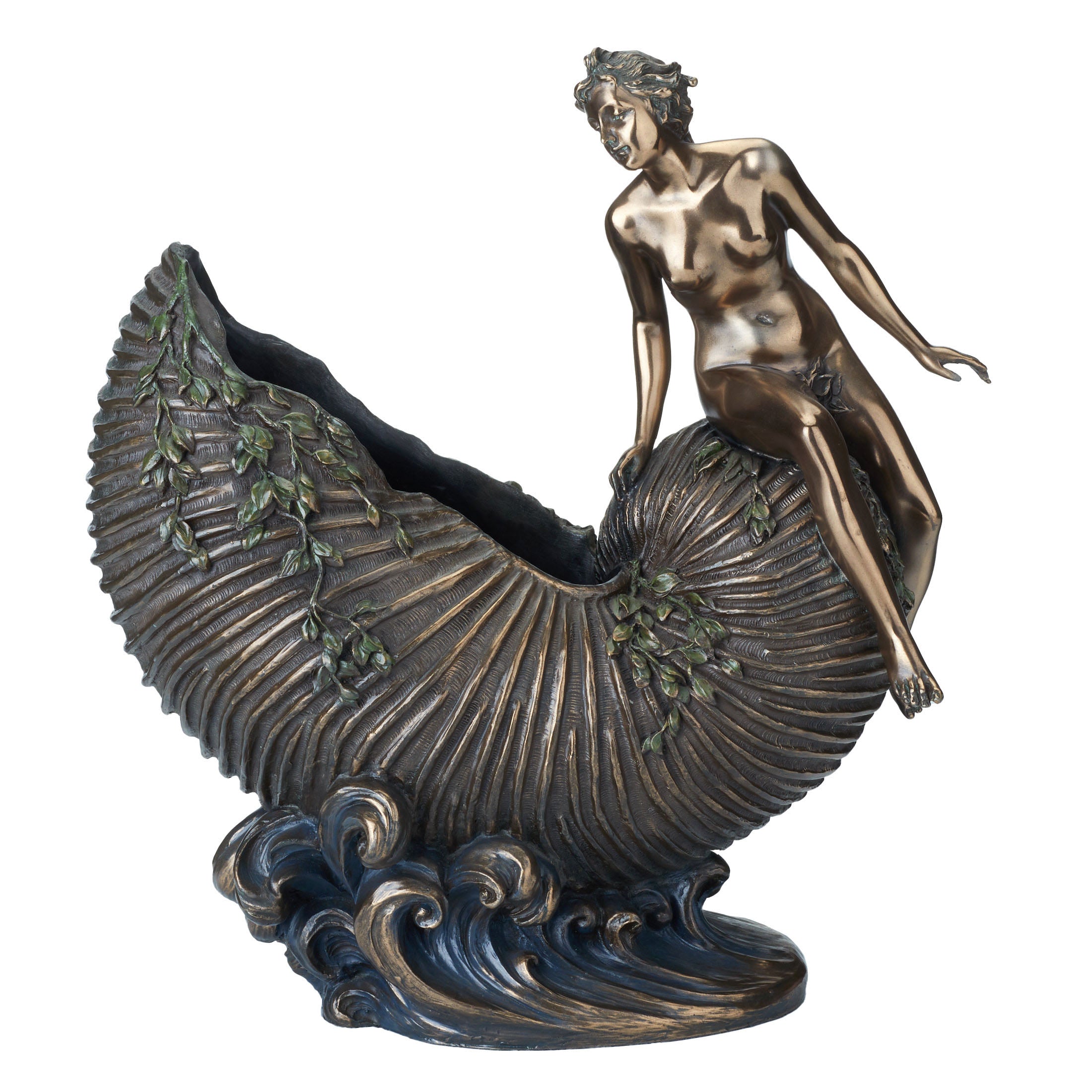 Art Nouveau Nude Lady Sitting On Nautilus Shell Vessel