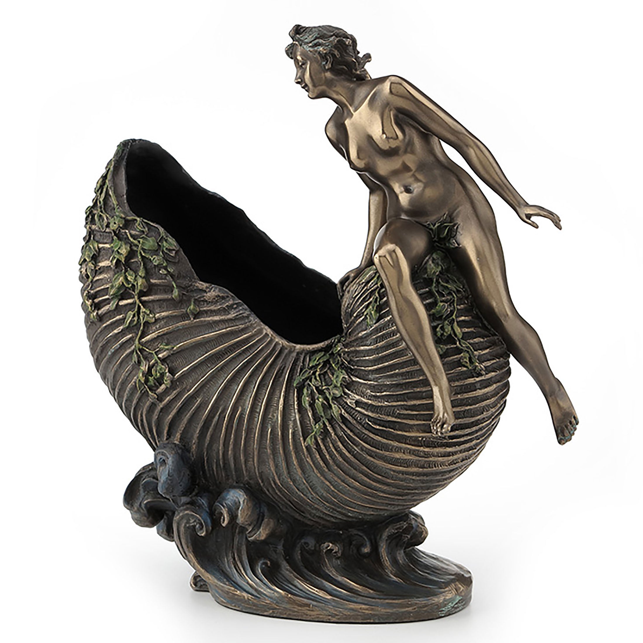 Art Nouveau Nude Lady Sitting On Nautilus Shell Vessel