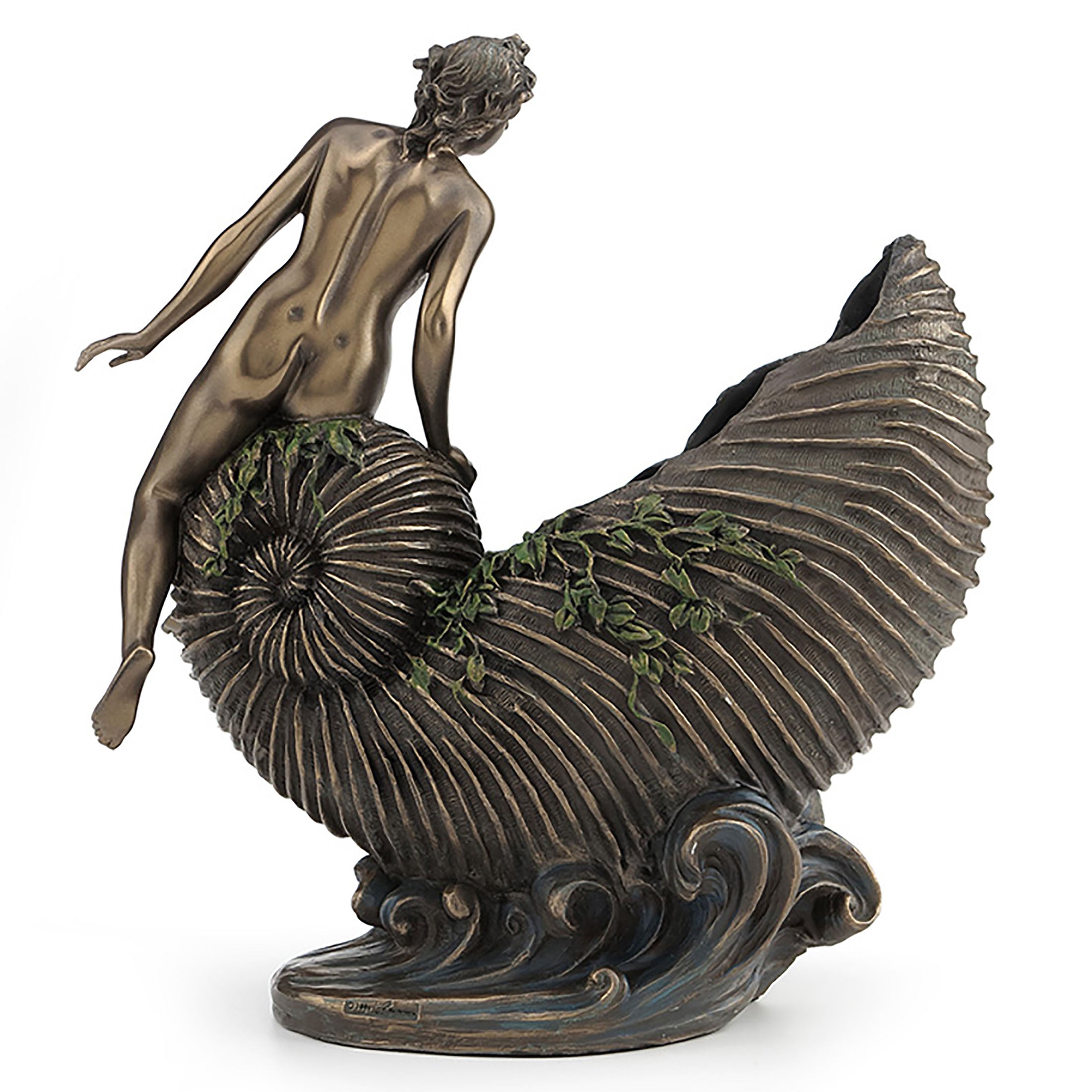 Art Nouveau Nude Lady Sitting On Nautilus Shell Vessel