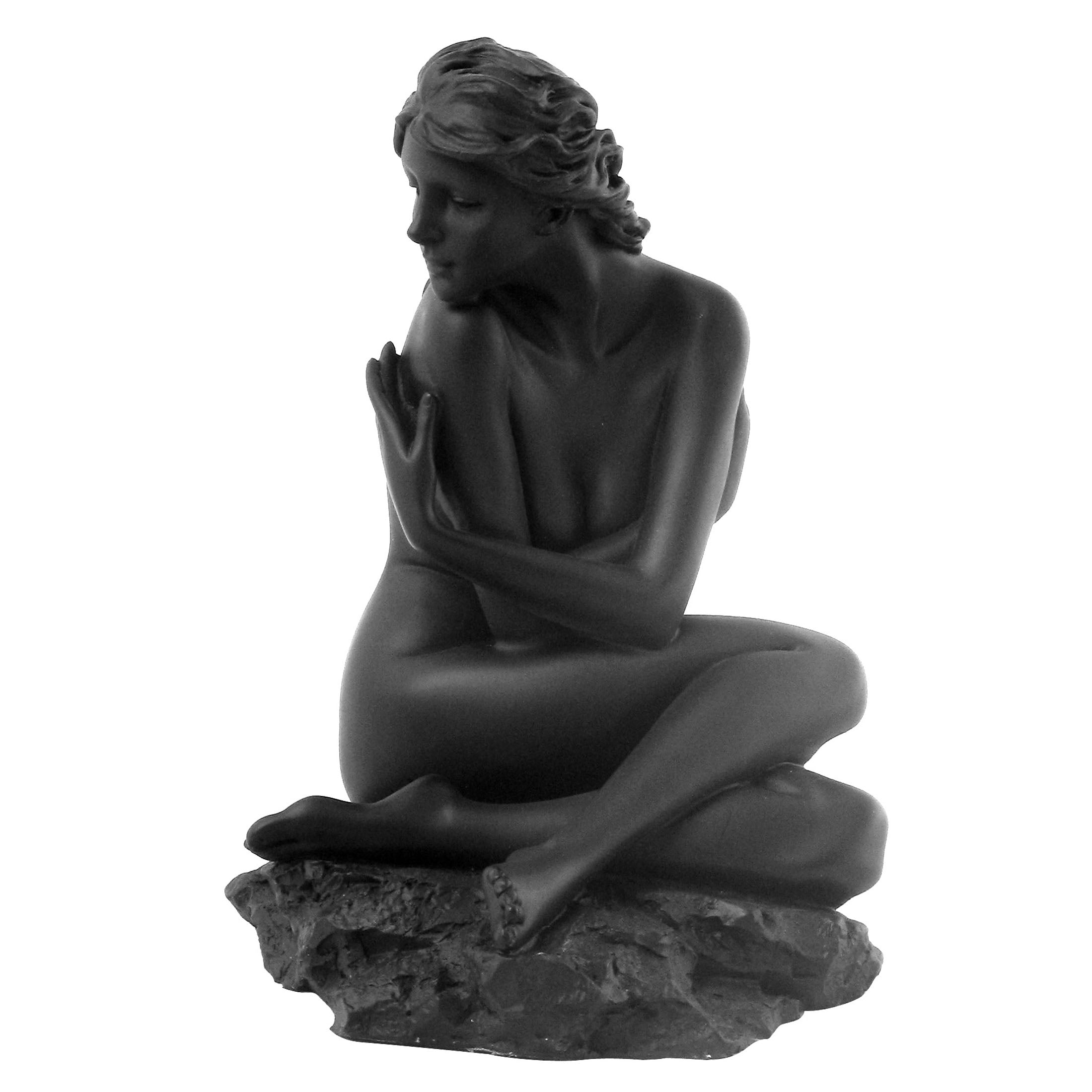 Nude Woman Sitting On The Rock With Arms Folding (Black)