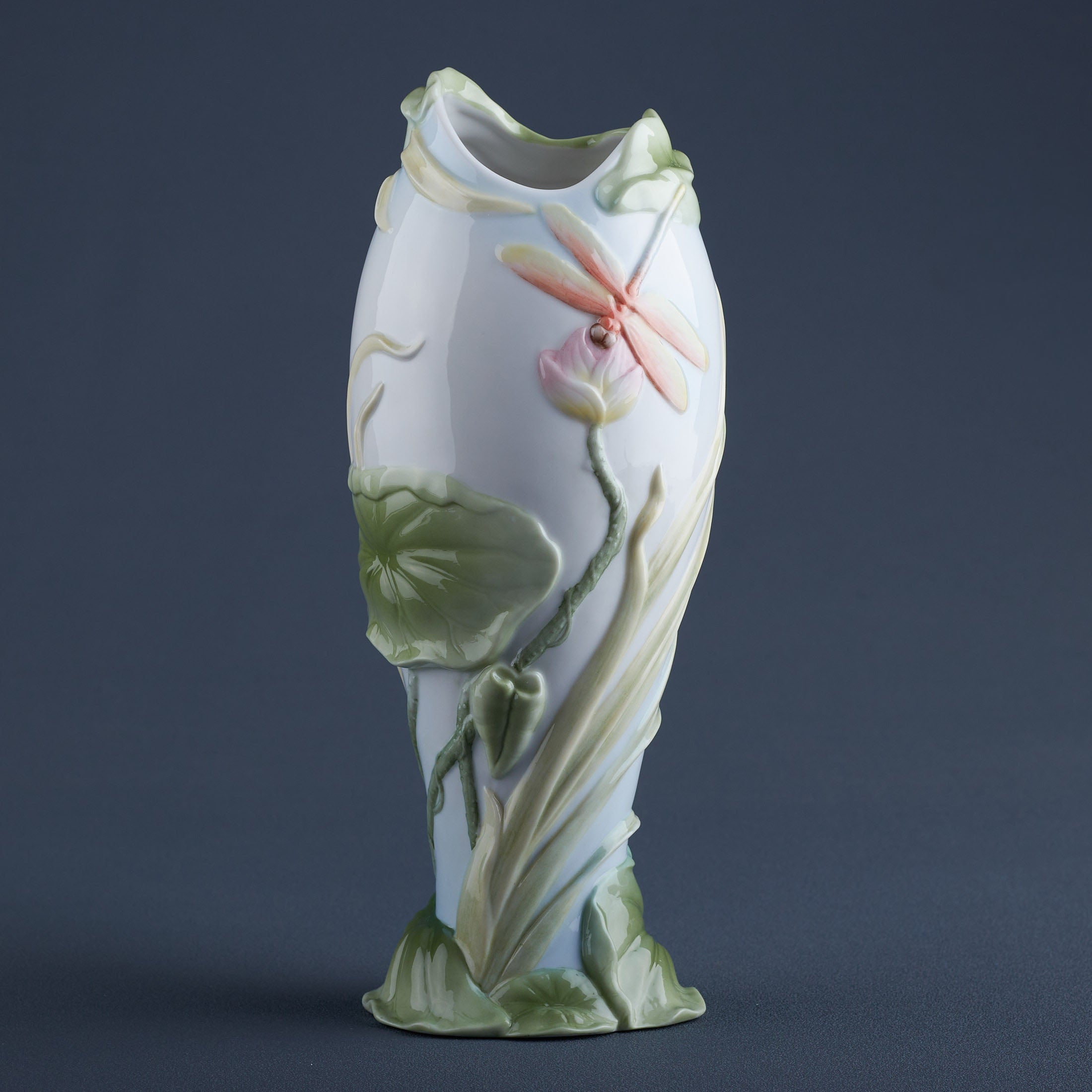 Dragonfly On Lotus Vase