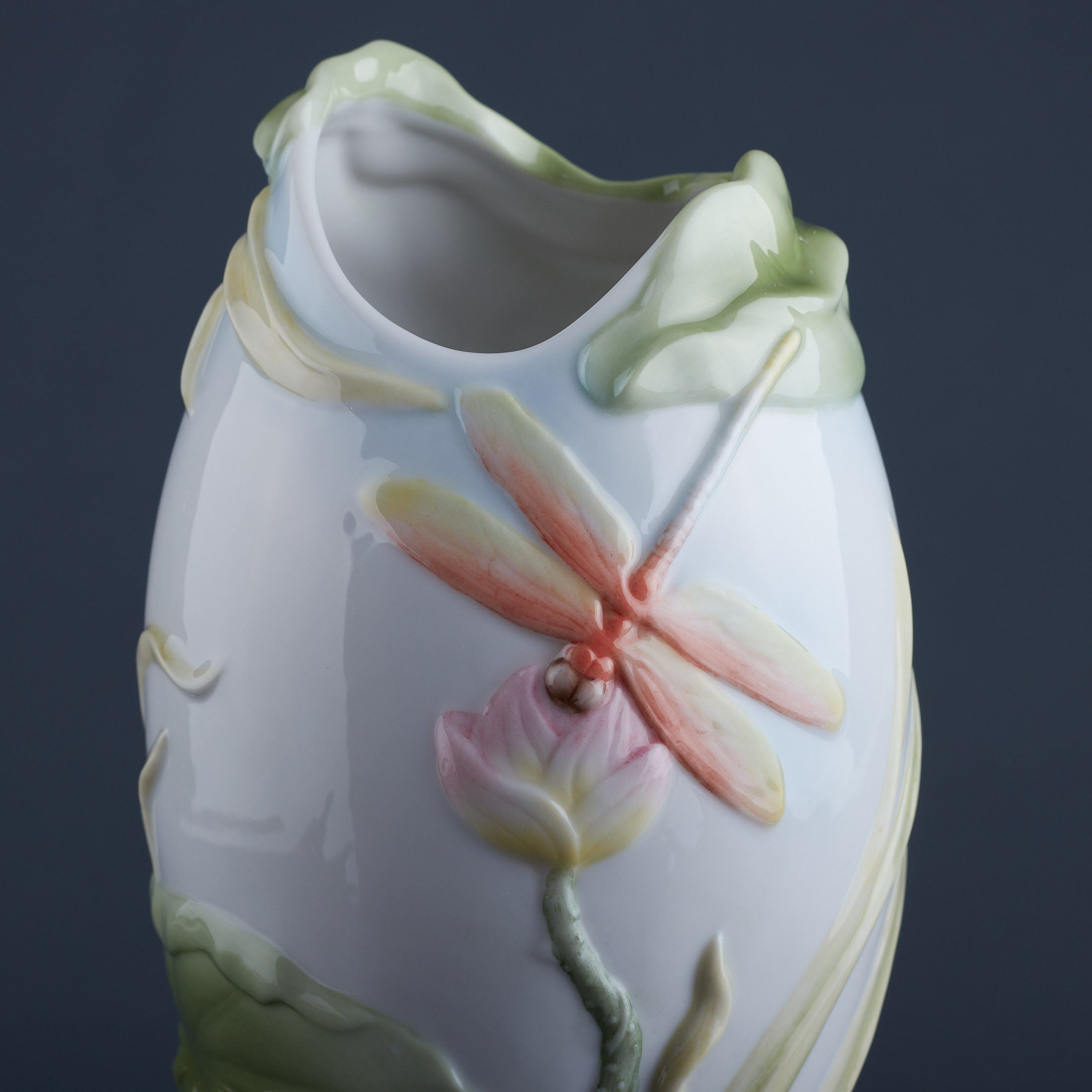 Dragonfly On Lotus Vase