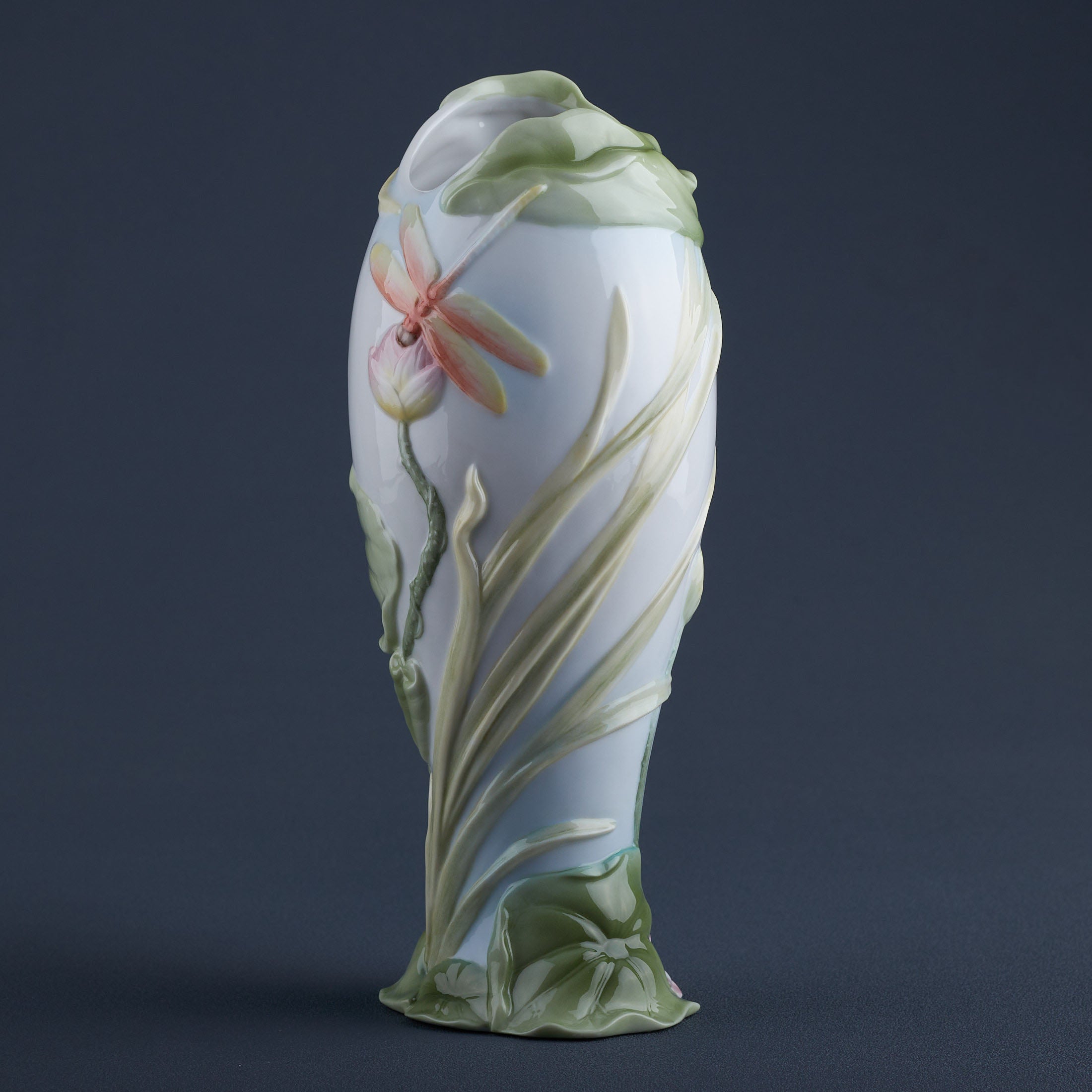 Dragonfly On Lotus Vase
