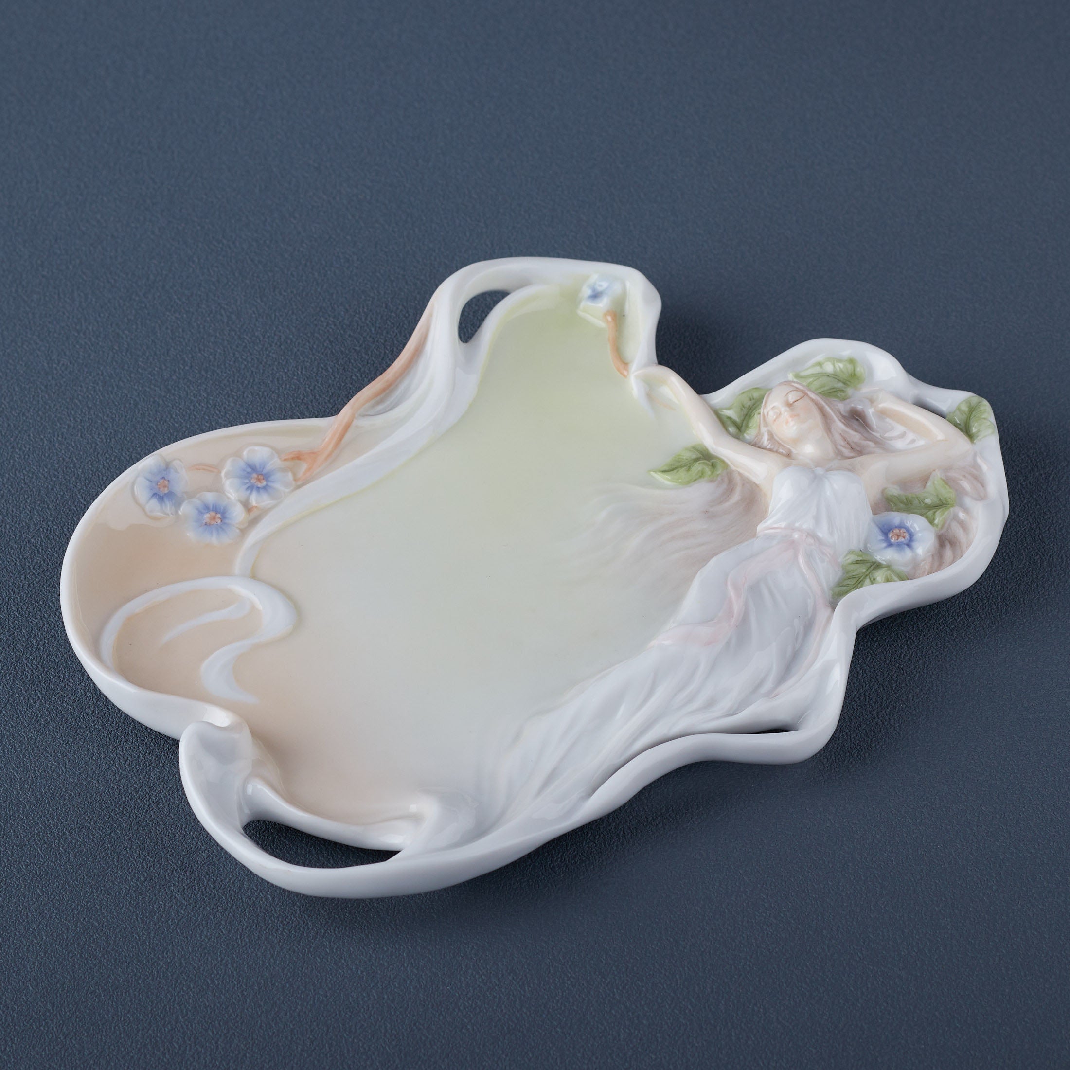 Art Nouveau Maiden and Violet Porcelain Tray