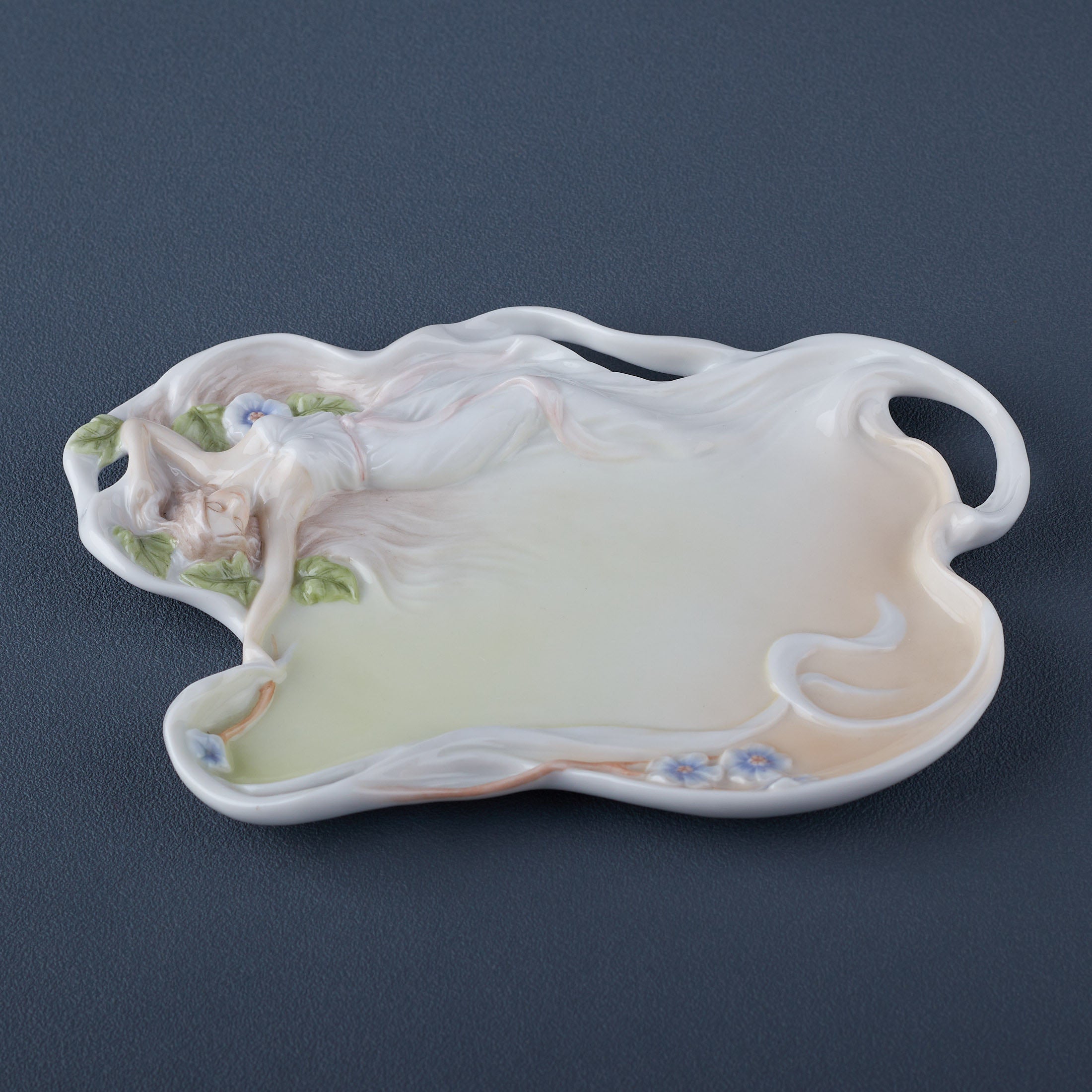 Art Nouveau Maiden and Violet Porcelain Tray